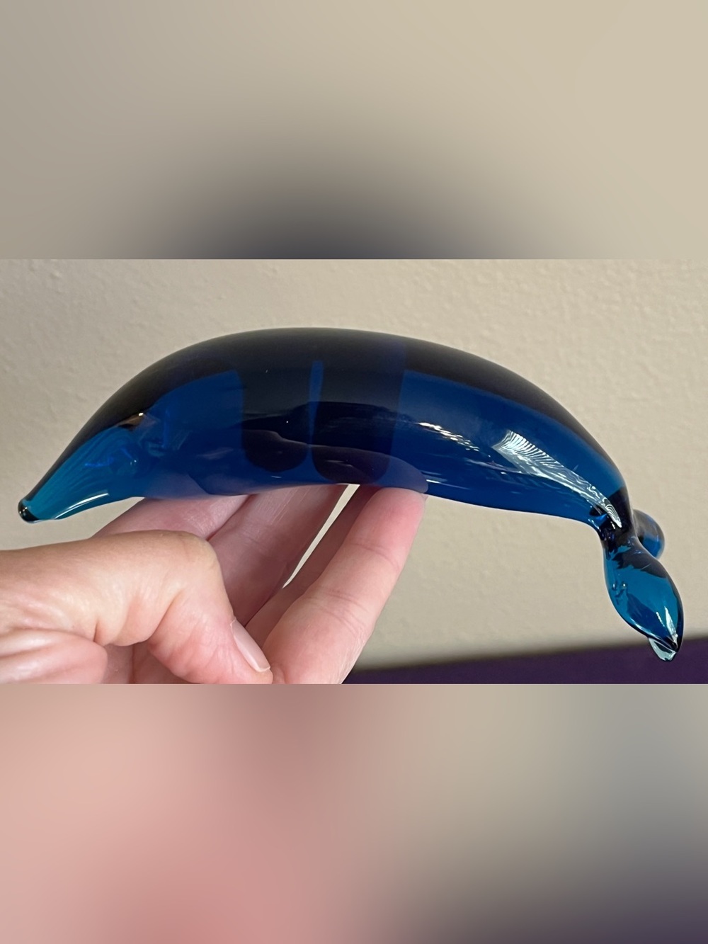 VTG Cobalt Blue Blown Art Glass Diving Dolphin Porpoise Figurine Paperweight